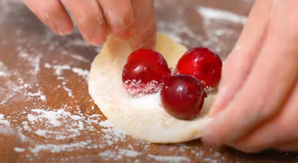 Lush cherry dumplings from a special kefir dough