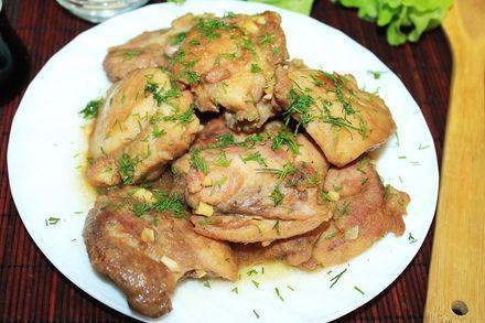 Sour sweet chicken in soy sauce with honey and garlic