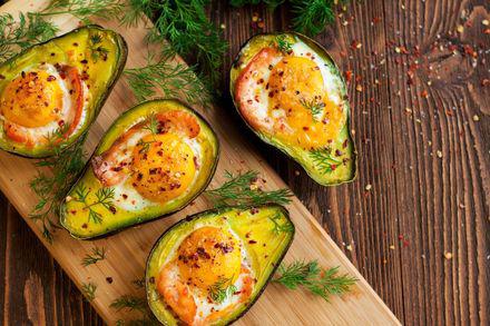 Hearty and healthy avocado baked with salmon and egg
