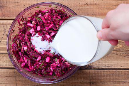 Refreshing cold beet and kefir soup