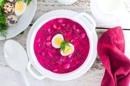 Refreshing cold beet and kefir soup