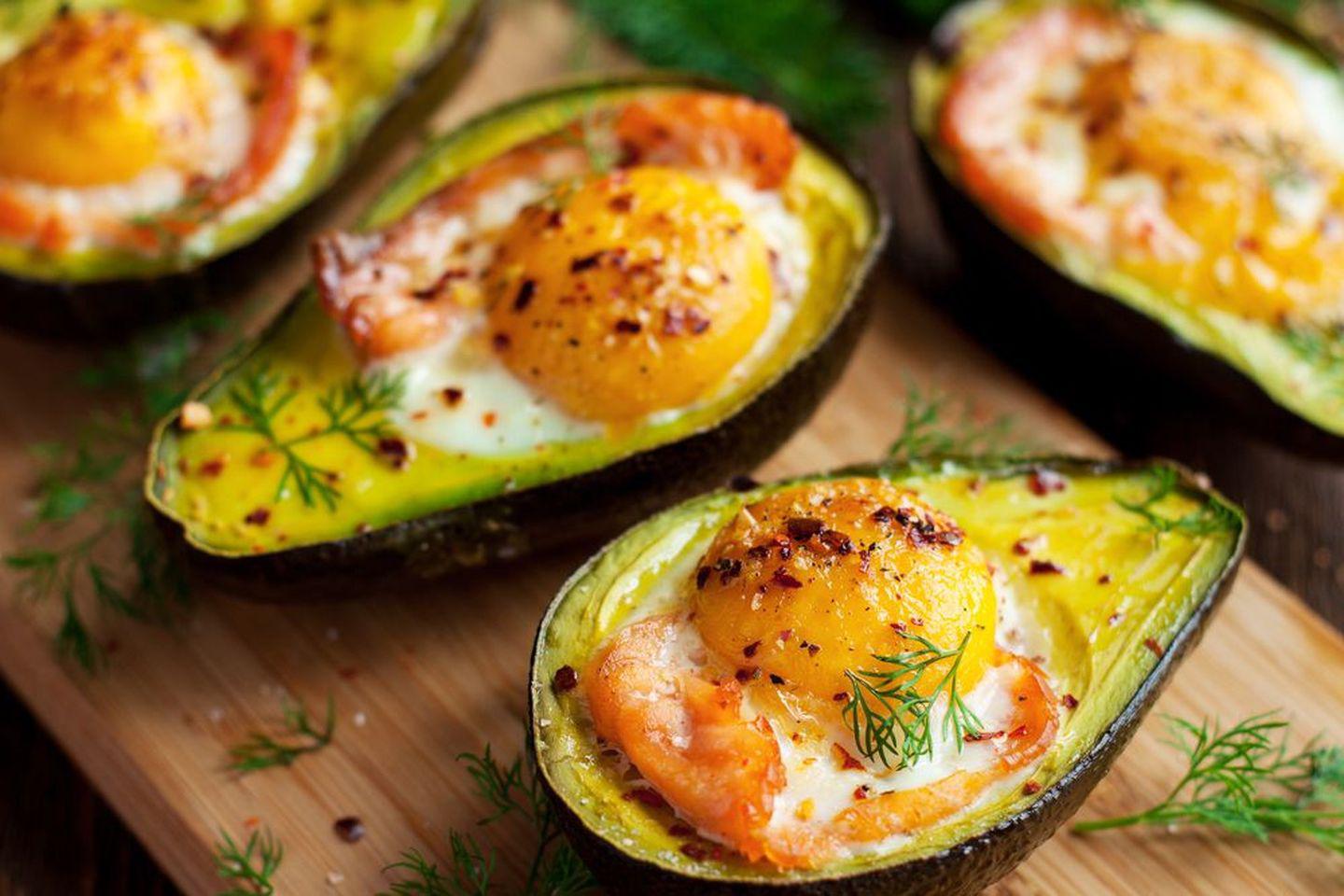 Hearty and healthy avocado baked with salmon and egg