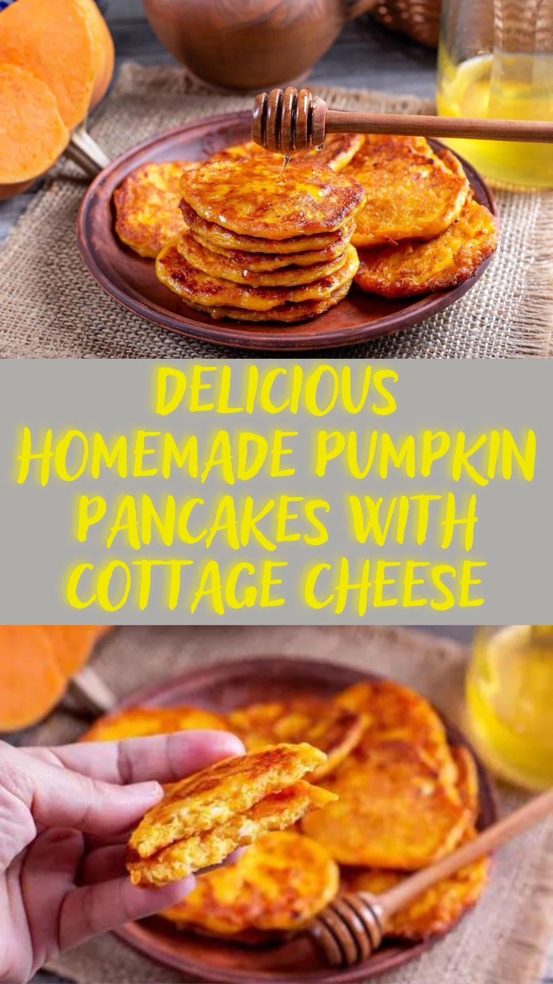 Delicious homemade pumpkin pancakes with cottage cheese