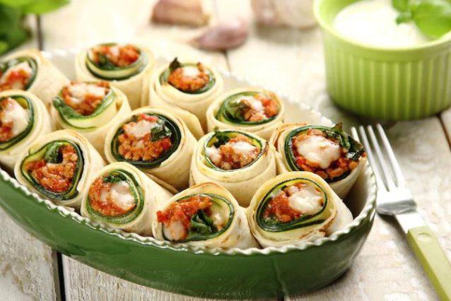 Zucchini rolls with minced meat and mozzarella