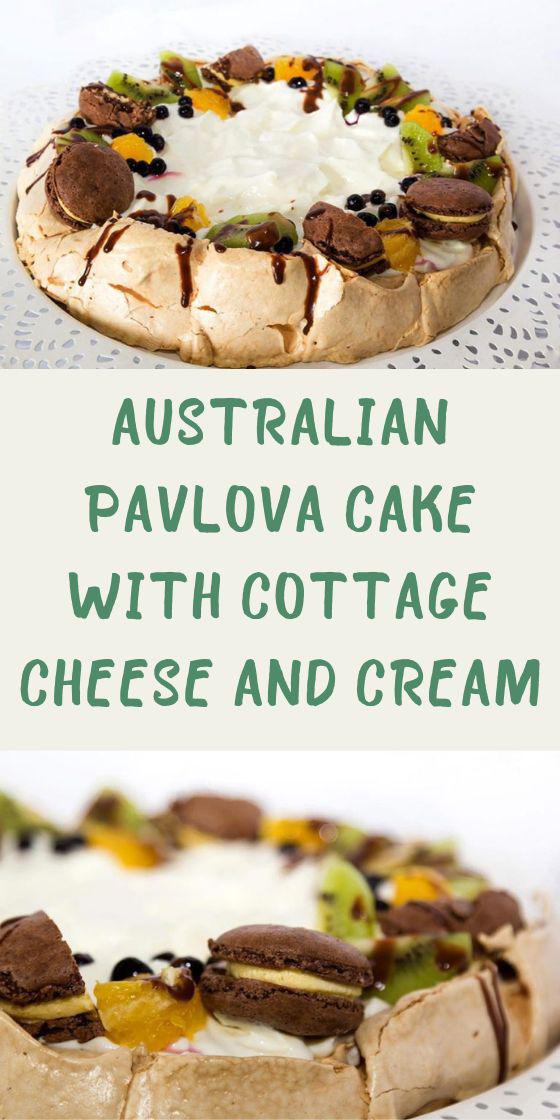 Australian Pavlova cake with cottage cheese and cream