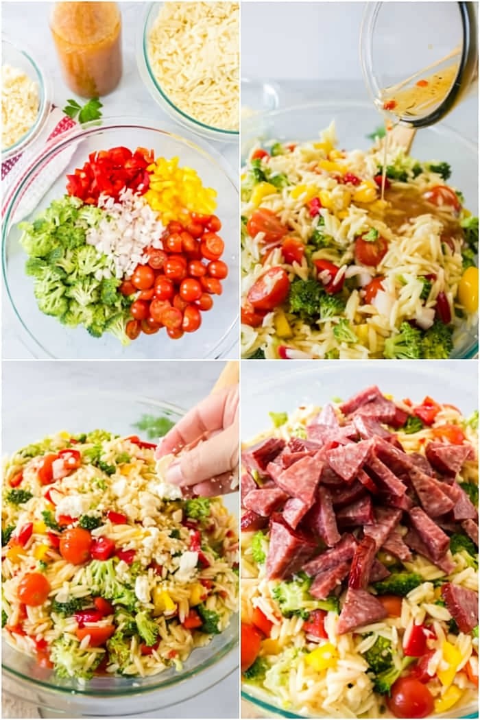 Easy Orzo Pasta Salad with Salami and Feta Cheese
