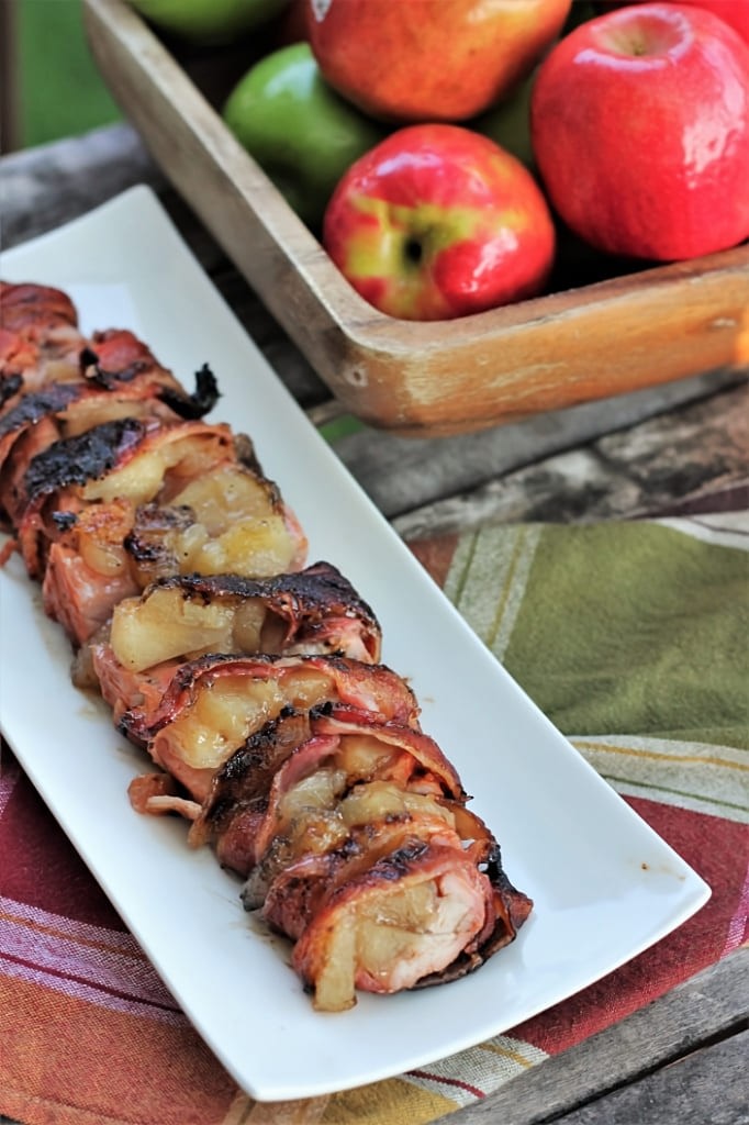 Amazingly Juicy Bacon Wrapped Pork Tenderloin with Apples