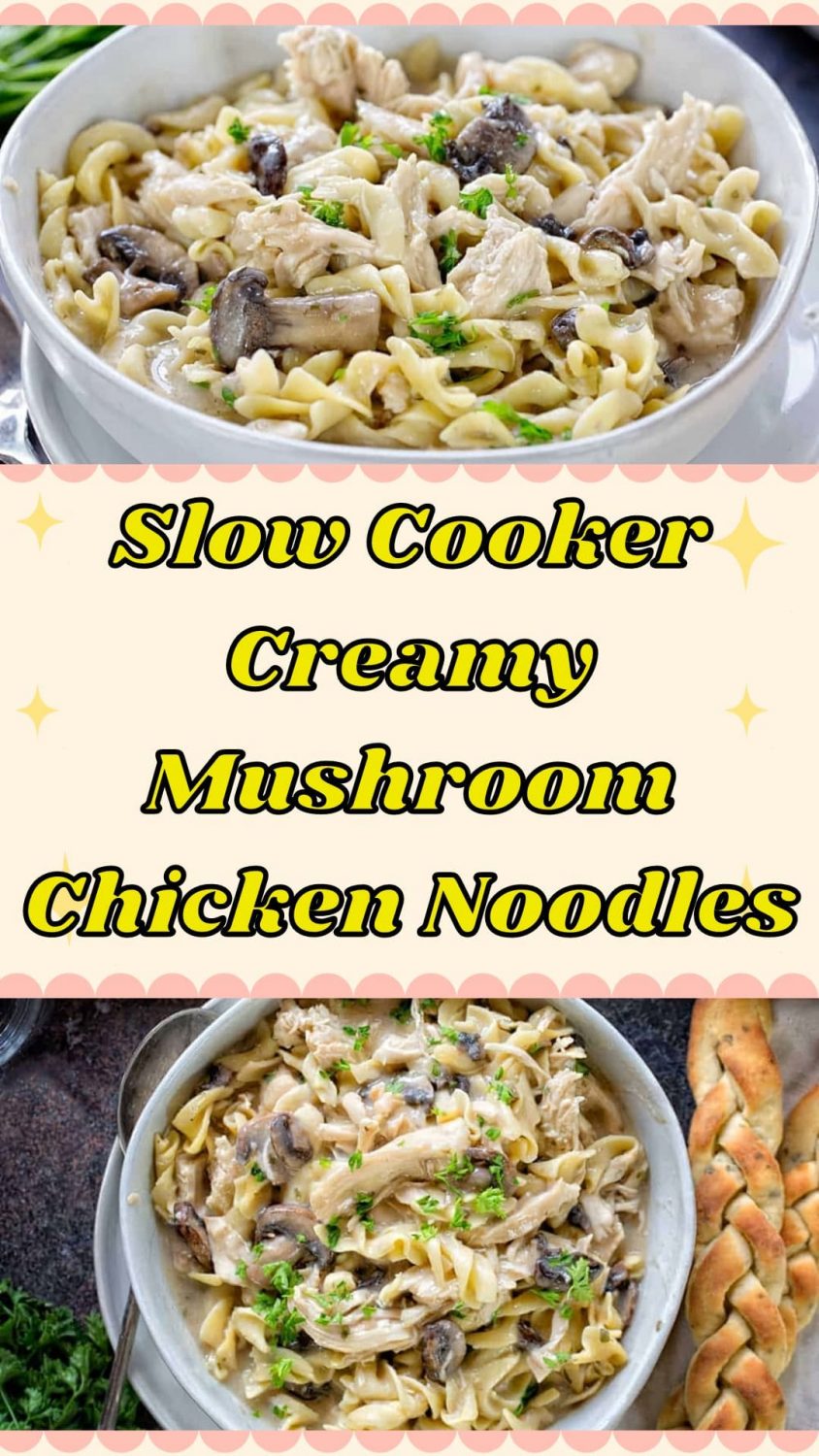 Slow Cooker Creamy Mushroom Chicken Noodles