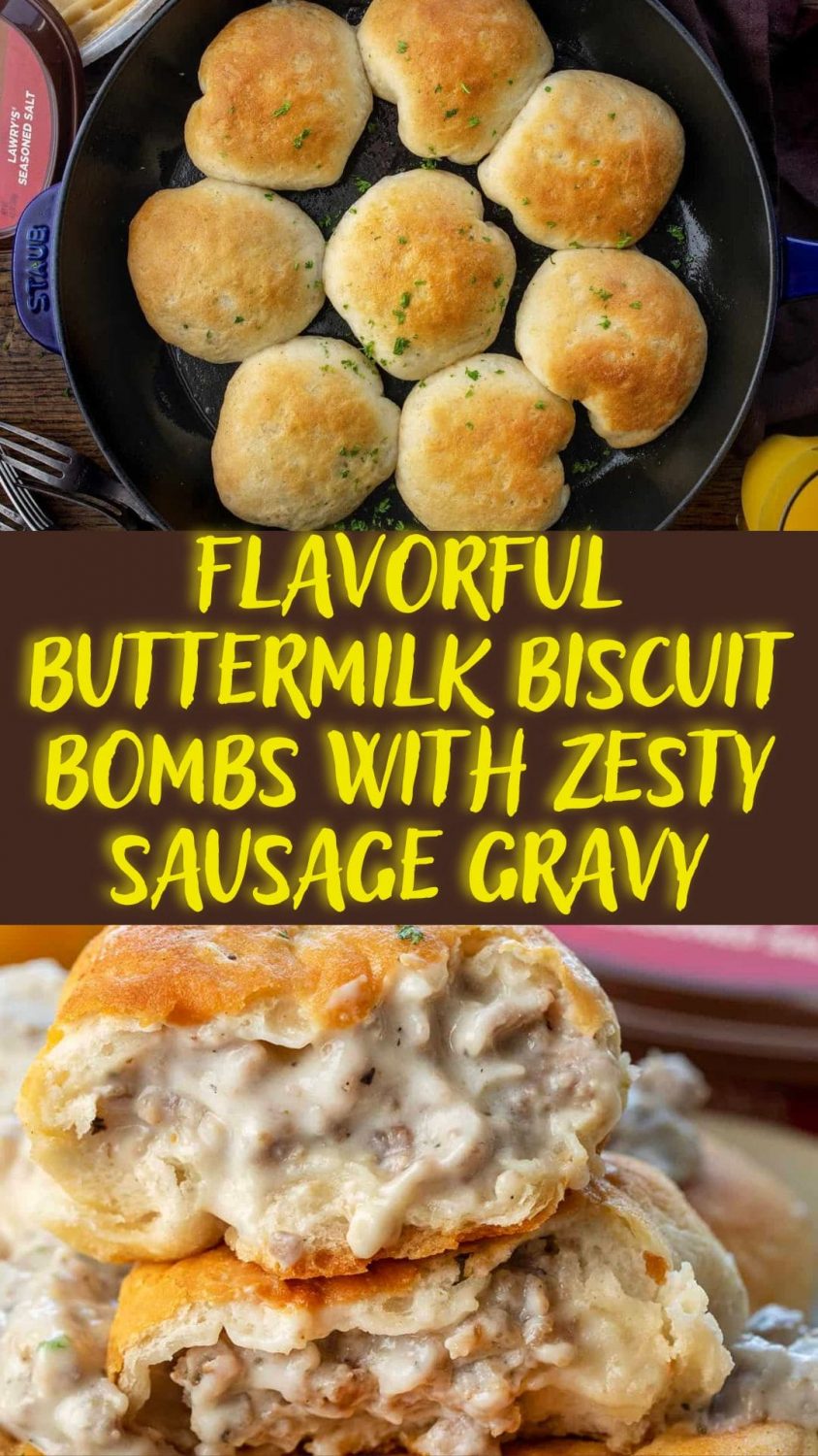 Flavorful Buttermilk Biscuit Bombs with Zesty Sausage Gravy
